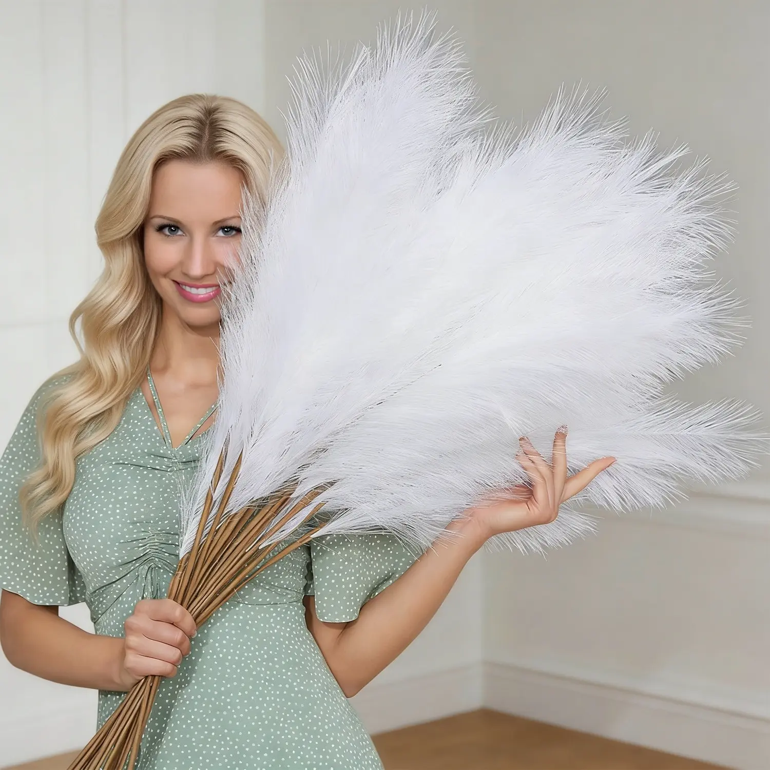 30pcs White Pampas Grass - 27/21 Inch Faux Pampas Grass Decor, Artificial Fake Plants, Faux Plants Indoor, tall pampas grass for floor vase for Wedding Flower Arrangement, Party Decorations, Christmas and Boho Decor Home Decoration, Artificial Flowers