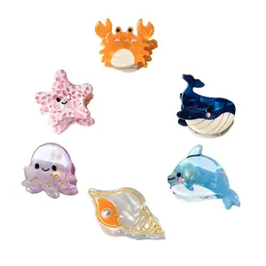SQ-HDW228 6PCS Sea Animals Small Hair Claw Clips for Women Girls Mini Ocean Hair Clip Hair Accessories with Sturdy Grip White Elephant Gifts