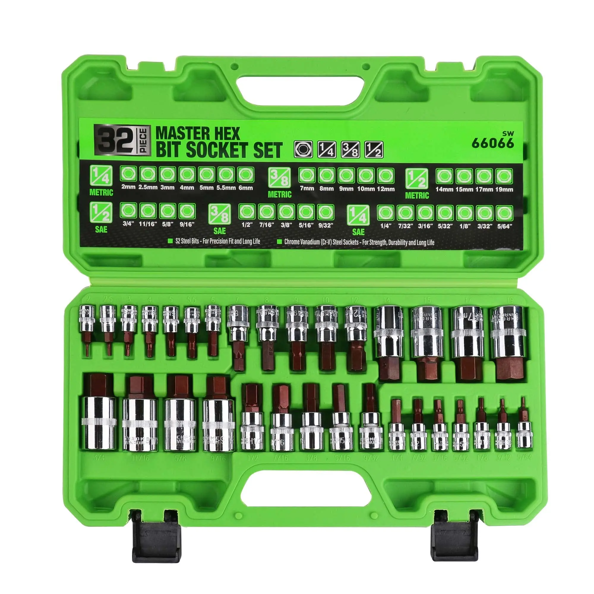 SWANLAKE 32-Piece Hex Bit Socket Set - SAE & Metric Sizes, 1/4"-3/8"-1/2" Drives, S2 & Cr-V Steel Magnetic Design, Screwdriver Bits Included, Professional Hand Tool for Mechanic Car Repair, Men's Christmas Gift