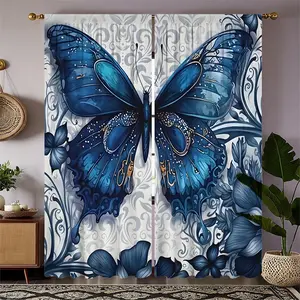 Dreamy Butterfly Print Curtains Set, Fashionable Rod Pocket Window Drapes for Kids Room Bedroom Living Room, Easy Installation, Room Decor Curtain