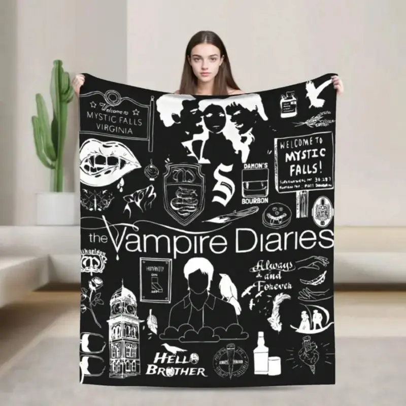 Damon Salvatore Flannel Weave Blanket - The Vampire Diaries Fan-Inspired Single-Piece Warm Soft Throw for Indoor Use & Travel, Cozy Home Essential