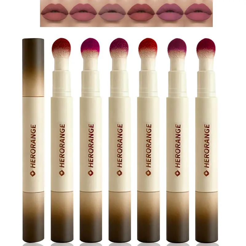 HERORANGE 6-Piece Velvet Matte Lip Pen Set, Long-Lasting Waterproof Lipliner, Creamy Twist-Up Cosmetic in Peachy Nude Shades for All Skin Types, Lip Care, Kiss-Proof, Transfer Proof Makeup, Line & Fill, Six Pieces