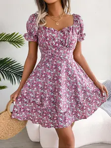 Women's Ditsy Floral Print    Dress,  Fashion Casual Fitted   A Line Short Dress for Daily Holiday Vacation Wear, Ladies Dress for Summer