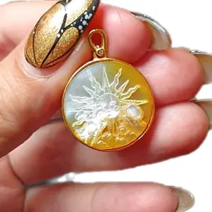 Cameo Mother of Pearl Carving Engraved 925 Silver and Golden Pendants Statement Necklace Necklace Chain