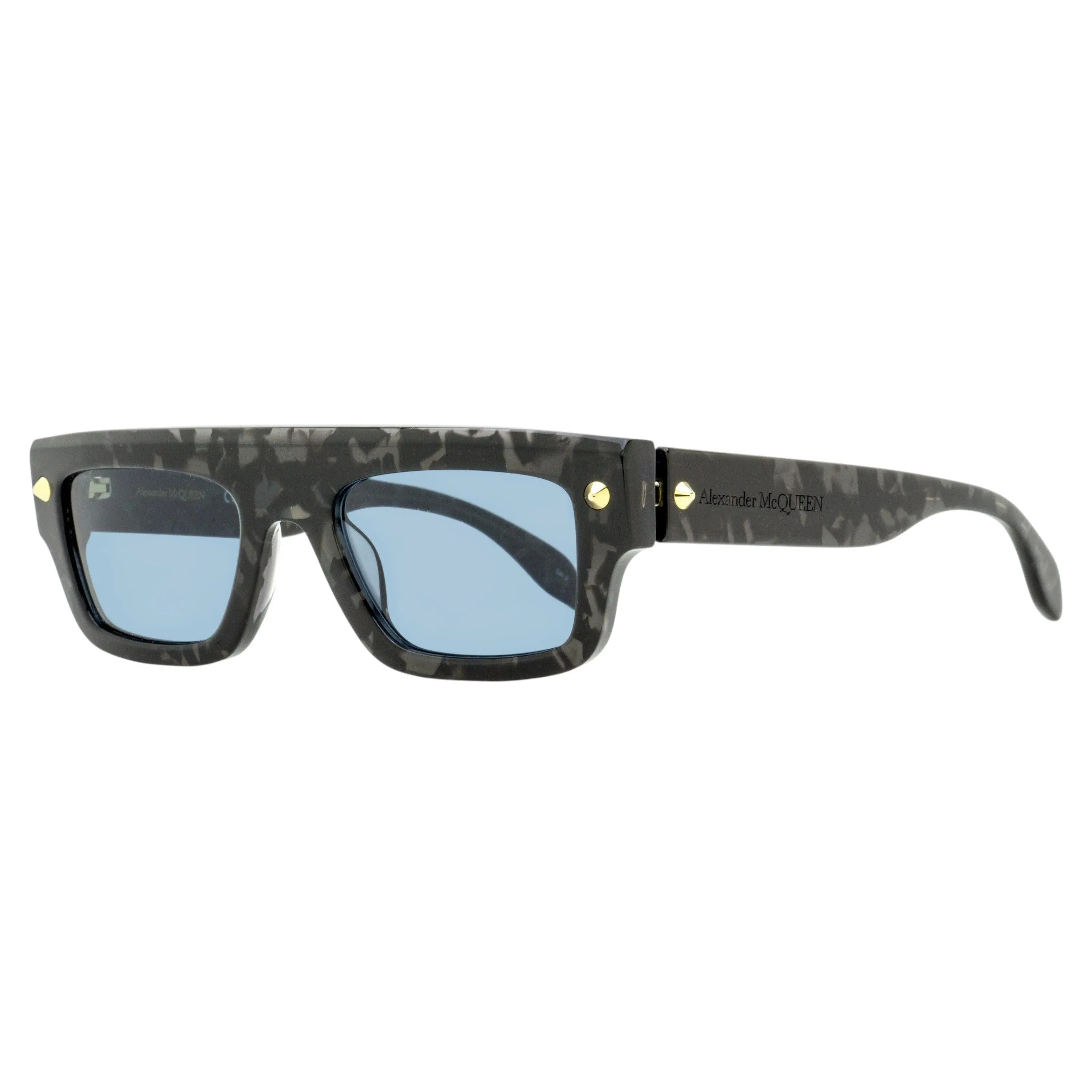 Alexander McQueen Flat Top Rectangular Sunglasses AM0427S 003 Gray Havana 52mm
