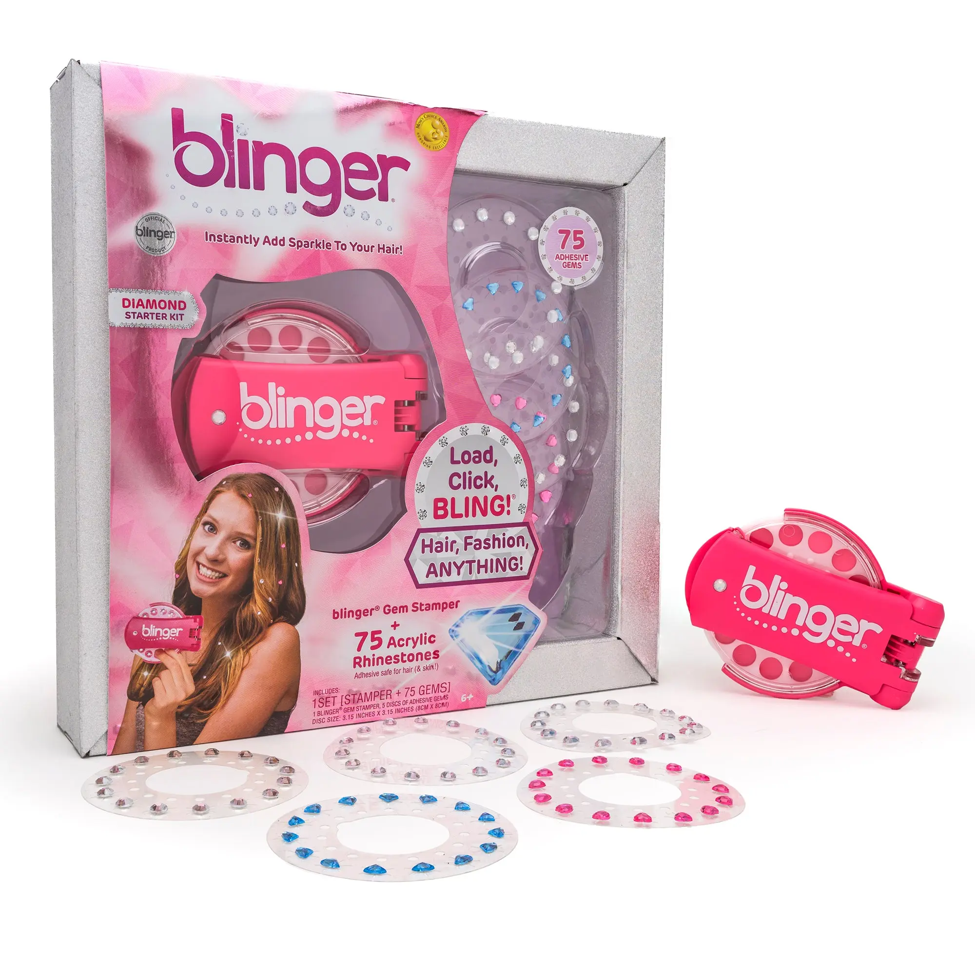 Diamond Collection Starter Set with blinger® Gem Stamper + 75 Colorful Hair-Safe Gems