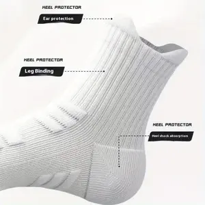 5 Pairs Of Men'S Professional Sports Socks, Medium Tube Sweat-Absorbent, Breathable, Shockproof, Wear-Resistant, Suitable For Running, Basketball, Football, Marathon, Cotton And Polyester Fiber Blend, Easter Gifts