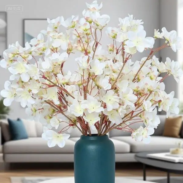 16-in Elegant Silk Cherry Blossom Branches, Floral Faux Flower Set with Plants for Home Table Decor, Spring Wedding Centerpiece