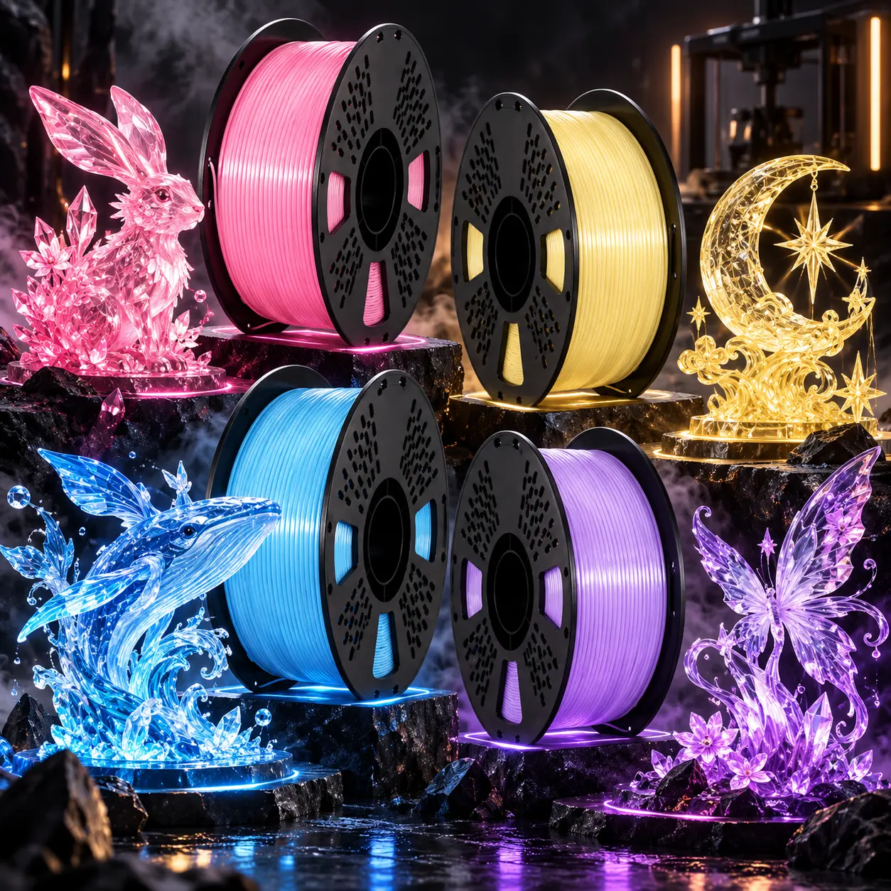 HELOLAND Crystal PLA Filament 1.75mm 1KG 2.2LB, Translucent 3D Printer Filament, Glossy Crystal Finish, Pink Yellow Blue Purple Colors Available, FDM Printing Supplies for DIY Crafts, 3D Models & Decorations smooth print