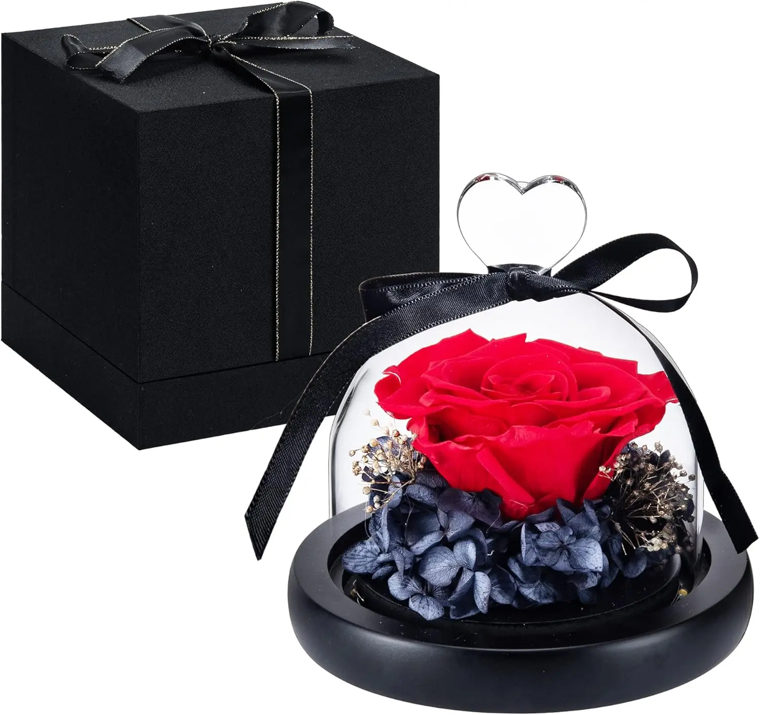 Premium Gifts for Mom from Daughter, Son, Kids - Forever Red Preserved Rose in Glass Dome Gift Flower, Real Eternal Preserved Roses Beautiful Heart Design for Christmas Anniversary Birthday