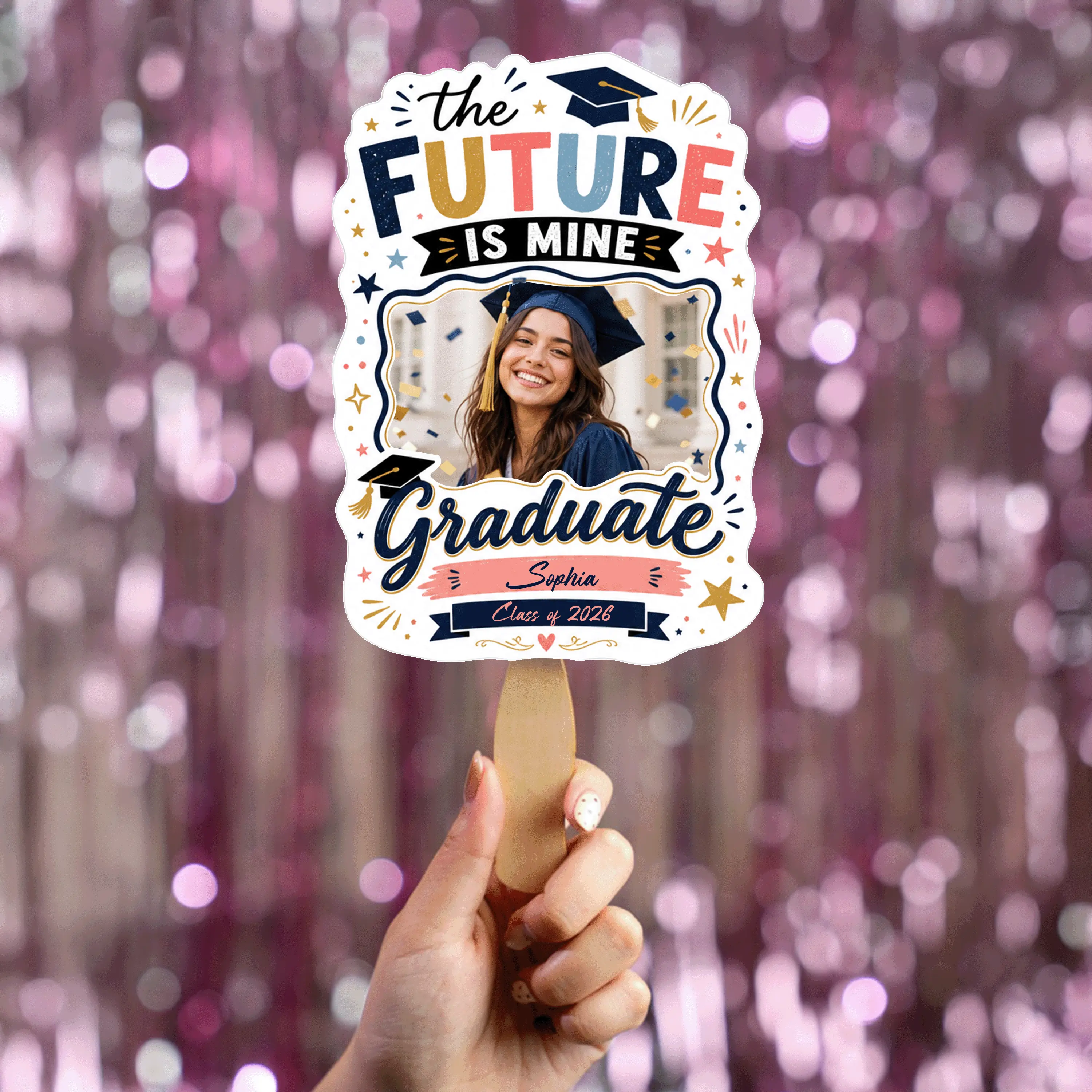 The Future Is Mine Custom Shape Photo Hand Fan with Photo, Name Graduation Party Fan