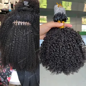 Micro Loop Human Hair Extensions 100% Brazilian Remy Human Hair Afro Kinky Curly Micro Ring Hair Bundles Link Hair Extension for Black Women