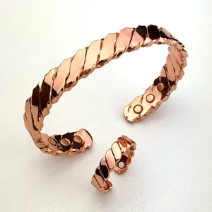 Unisex Pure Copper Bracelet - Magnets Embedded Adjustable Handmade Cuff, Copper Magnet Bracelets & Bangles for Wellness Fashion Jewelry