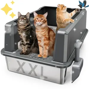 WoofiGo XXL Stainless Steel Cat Litter Box with 14" High Sided Enclosure 27.8" L x 20" W x 14" H Extra Large for Big Cats & Multiple Cats Anti-Urine Leakage Easy Clean