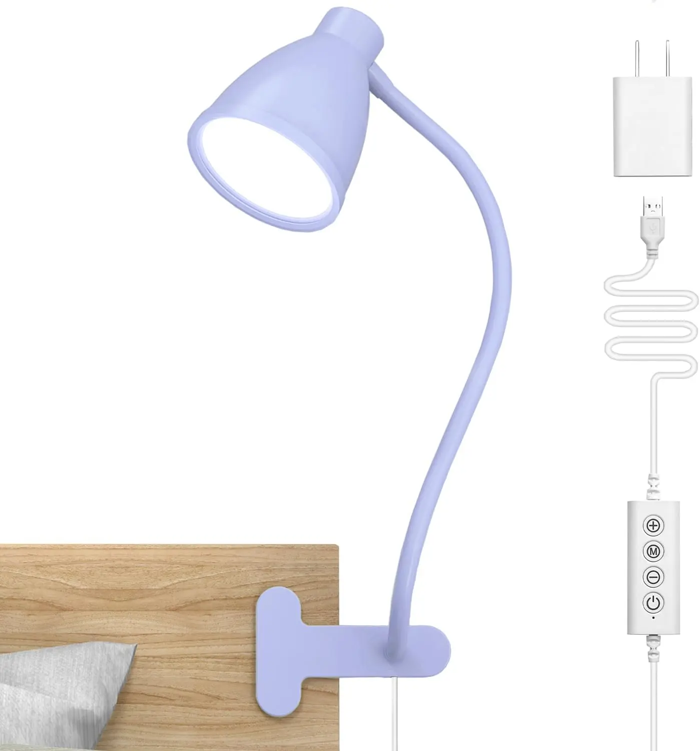 Lilac Purple Clamp Desk Lamp, 10W 38-LED Timer-Controlled Clip-On Light, 5 Color Modes, 10 Brightness Levels, Flexible Gooseneck, Auto-Off Timer for Office, Home Reading, Timer-Controlled Desk Lamps