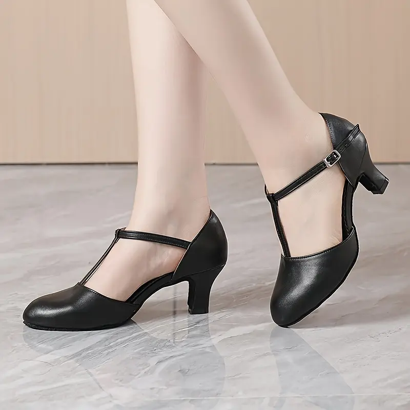 Women's Professional Latin Ballroom Dance Shoes, T-Strap Ladies Modern Dance Pump Shoes - Indoor Use Only