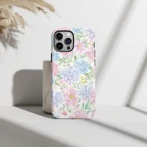 Watercolor Spring Floral Smartphone Case, Hydrangea Blooms Tough Cellphone Casing, Protective Handheld Phone Accessory, Spring Gift for Her, Compatible with iPhone 11/12/13/14/15/16/17 Pro-ProMax-Plus-Air