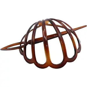 Parcelona French Coquille Shell Cellulose Hair Slider Bun Cover With Stick