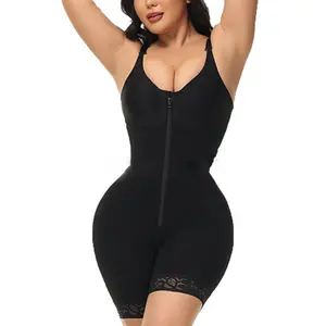 Tight-fitting bodysuit with chest and crotch zippers, tummy control and butt-lifting one-piece shapewear