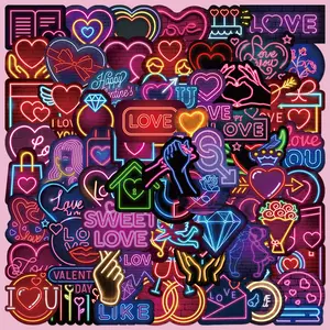 64 Neon Valentine Graffiti Stickers Set, Positive Message Gifts for Scrapbooks, Journals, Laptops, Water Bottles, Cars, Automotive Decals