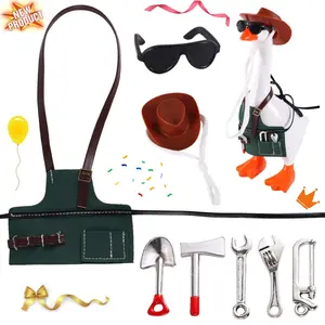 7-Inch Mini Desktop Goose Outfit Set - Repairman & Gardener Tool Themed Kit with Cowboy Hat Sunglasses & Work Apron for Magnetic Desk Porch Goose Statue Decor