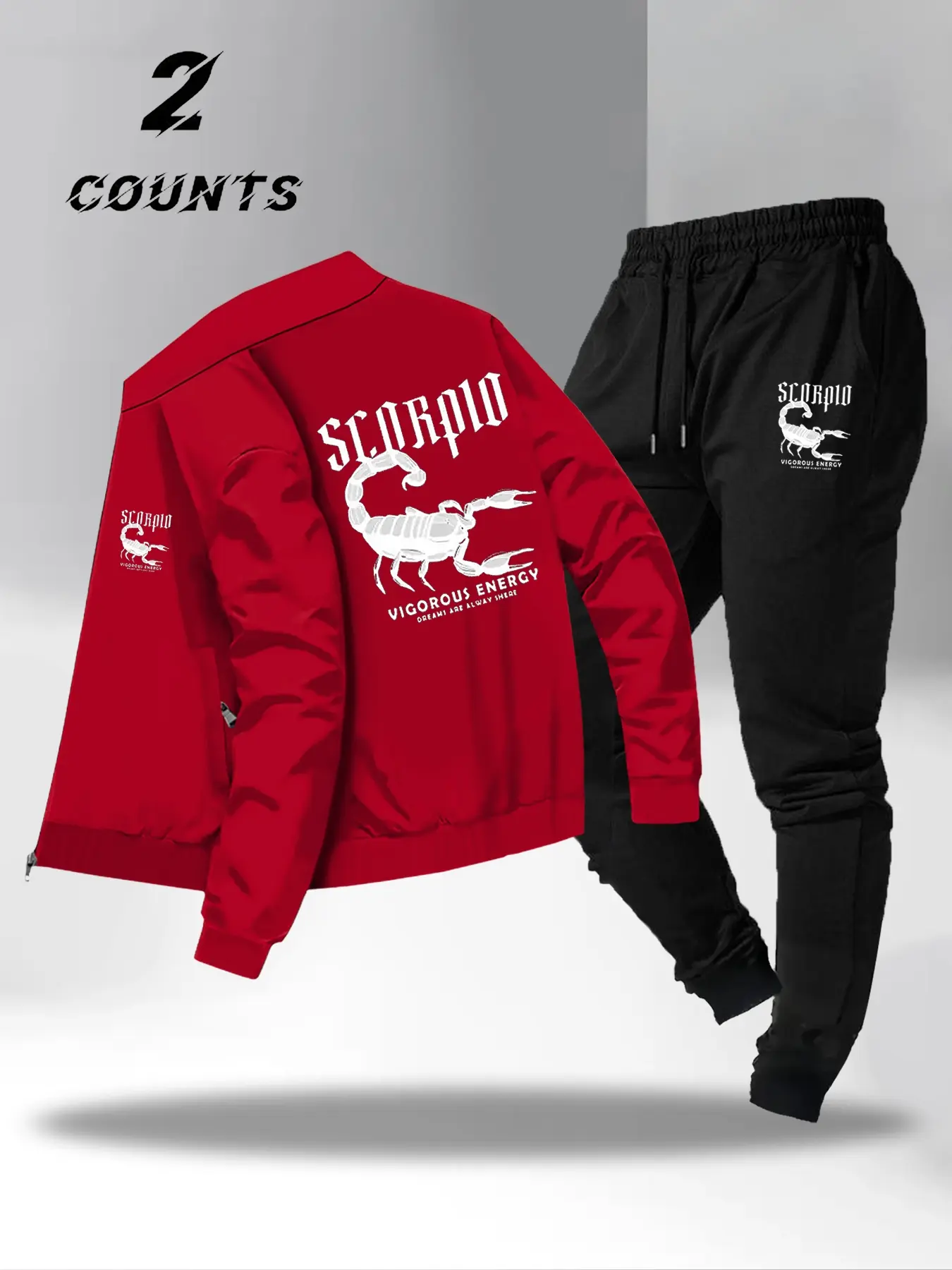 Men's Casual Scorpion Letter Pattern Jacket and Sport Pants Set, Fall & Winter Fashion, Fitted Style, Daily Wear, Casual Sports Set, Casual Sportswear Outfit