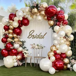 Burgundy and Gold Balloon Garland Kit with Pearl, White, and Wine Red Balloons for Party Decor
