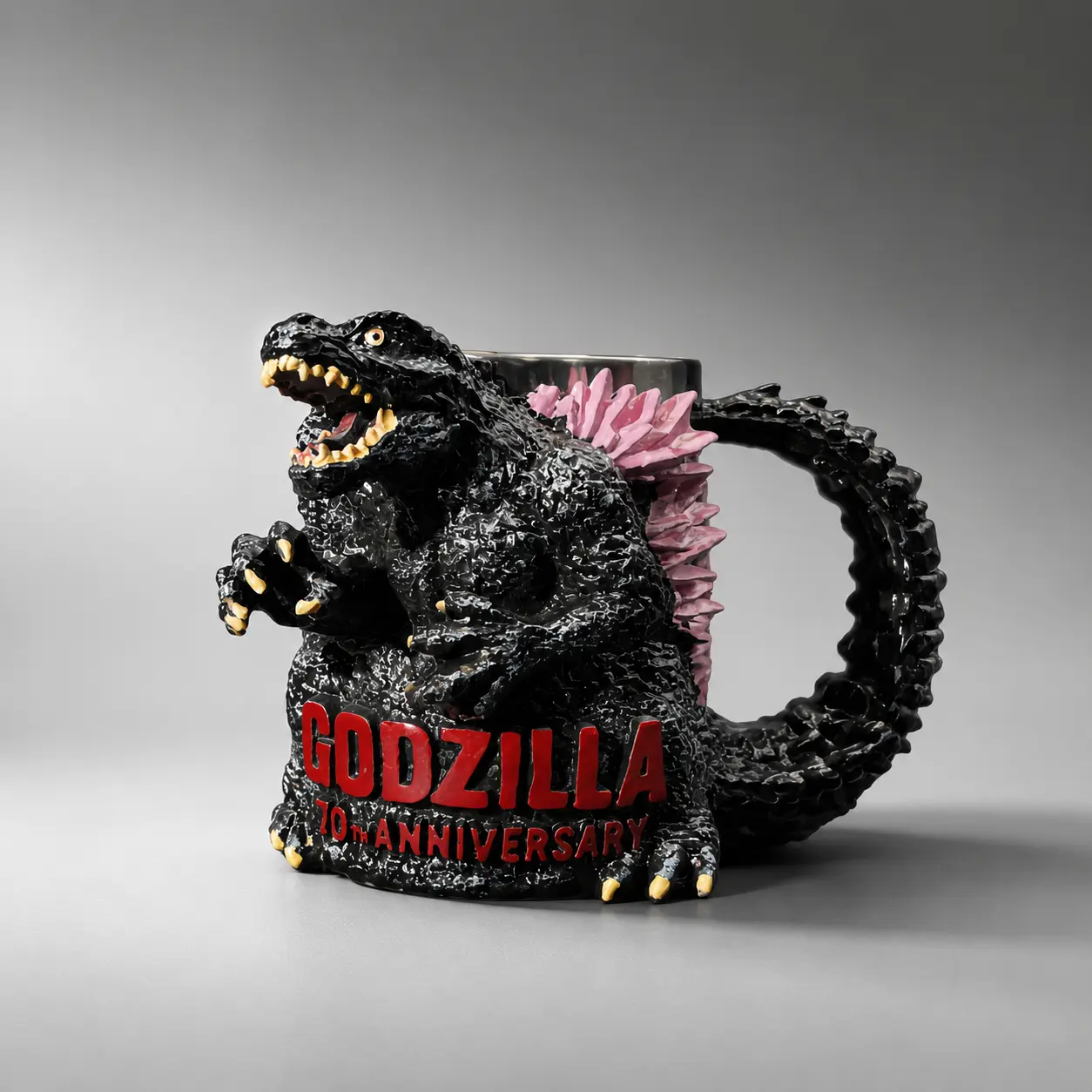 Godzilla 70th Anniversary 3D Embossed Coffee Mug, Limited Edition Pink Back Fin Kaiju Tankard, Unique Collectible Gift for Movie Fans