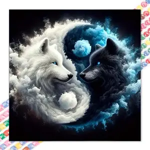 1 pcs 5D DIY diamond painting kit, 5D diamond art set, DIY decoration, Wall Art Painting, white wolf black wolf Taoist diamond painting kit full round drill DIY, mosaic, diamond art, DIY art home decoration, suitable for Halloween and Christmas.