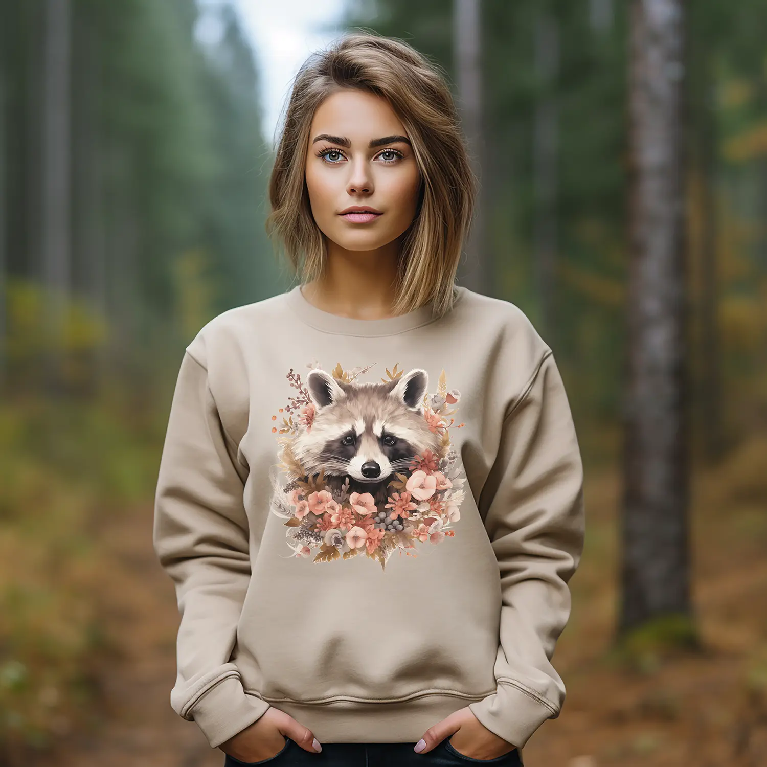 Racoon Cottagecore Sweater Cute Forest Goblincore Sweatshirt Whimsigoth Creature Fairycore Dark Academia Witch Woodland Animal Floral Shirt