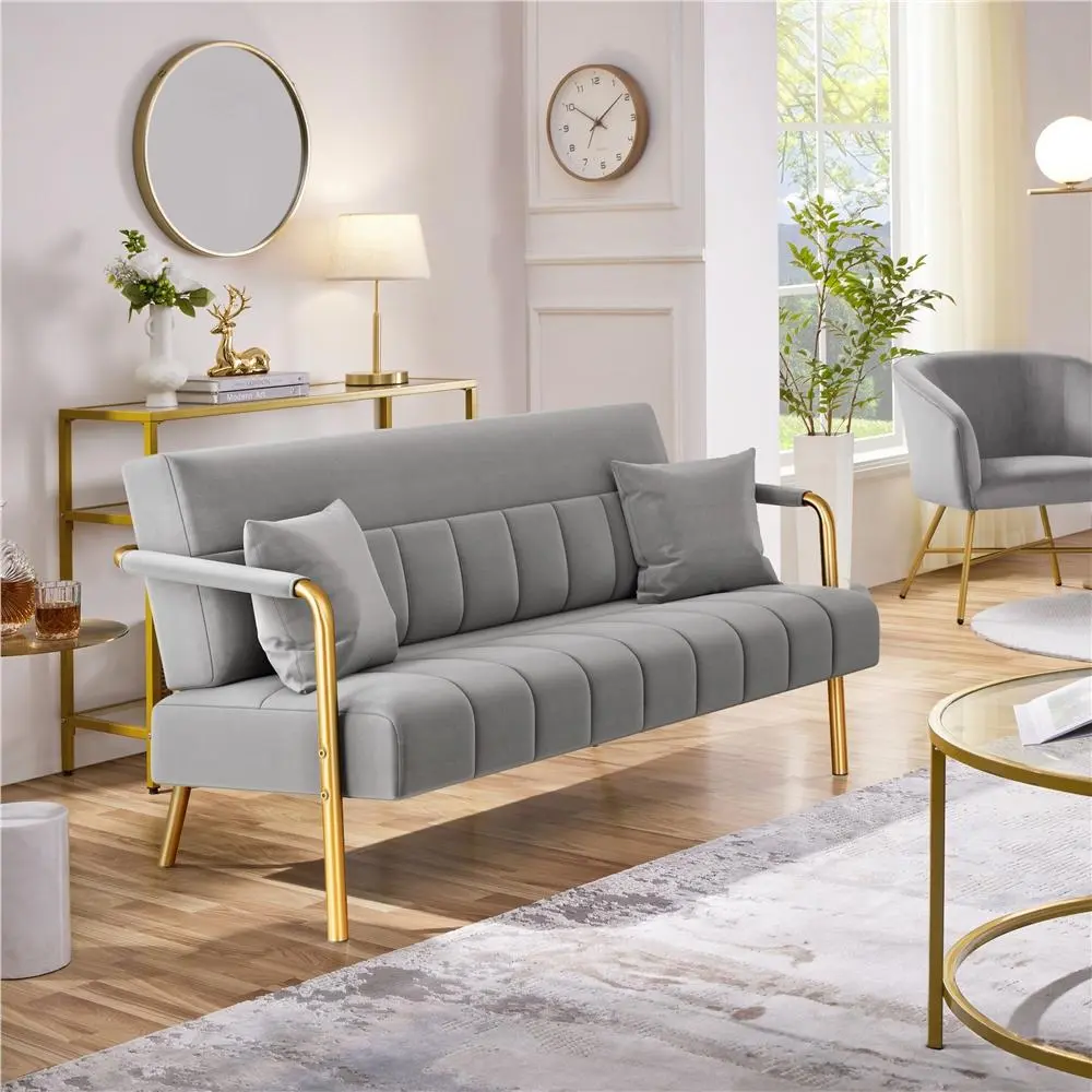 Yaheetech 56.5" W Modern Upholstered Loveseat - 2-Seater Luxurious Velvet Indoor Furniture Sofa, Living Room Couch with 2 Pillows, Mini Couch for Bedroom & Home Office, Loveseat Floor Sofa