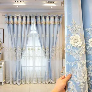 1pc European Luxury Double Layer Home Decoration Window Curtain with High Light Blocking, Living Room Bedroom Balcony Embroidered Drapes, Minimalist Korean Style