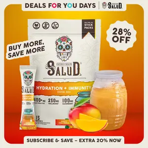 Salud 2-in-1 [Hydration + Immunity - Mango] Electrolytes Powder, Agua Fresca Drink Mix, Elderberry, Dairy & Soy Free, Non-GMO, Gluten Free, Vegan, Low Calorie, 1g Sugar (15 Servings), Deals For You Days