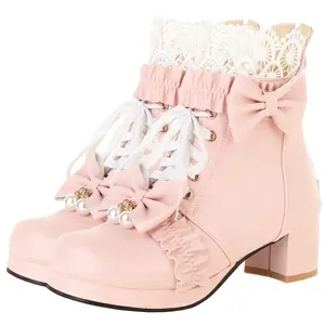 Women's Round-Toe Cuban-Heel Chunky Ankle Boots - Cushioned Walk-All-Day Leather-Look Booties，Cute ankle boots