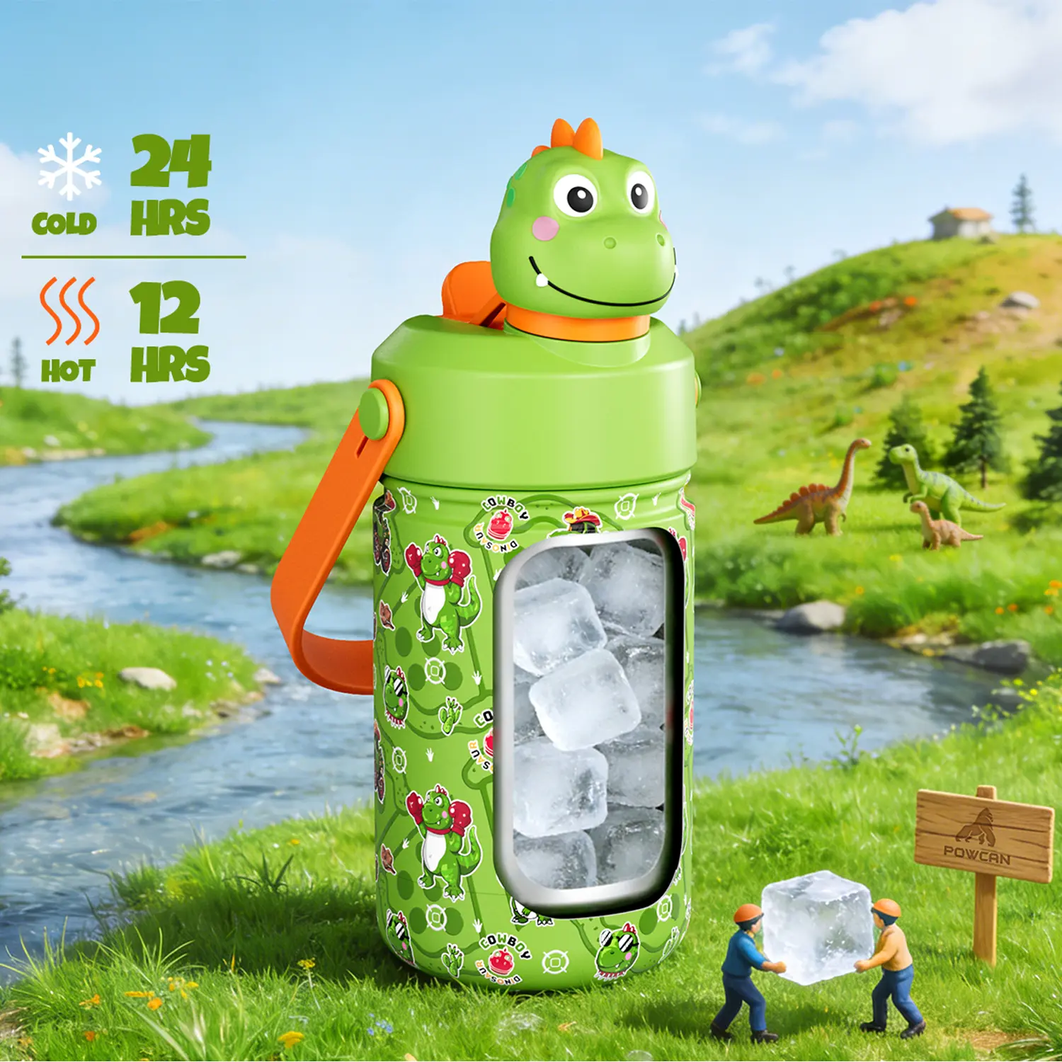 POWCAN 12oz Kids Insulated Water Bottle, Cute 3D Character Stainless Steel Cup, 2-in-1 Dual Sip Straw & Spout Lid, BPA-Free，Leakproof Travel Tumbler for Girls Boys School Outdoor Portable#TikTokShopSummerSale