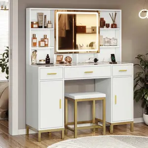 Sikaic Makeup Vanity Set With Mirror And Lights Charging Station