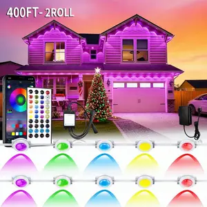 400 FT Permanent Outdoor RGB Lights, Smart App Control Eave Lights with Music Sync, 16 Million Colors, Waterproof LED String Lights for House, Patio, Christmas & Party Decor