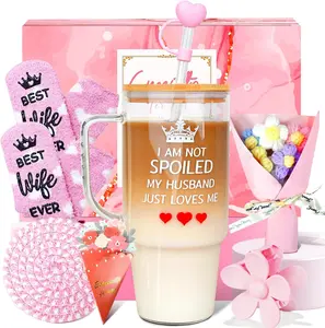 Valentines Gifts for Wife from Husband - Gifts for Wife Anniversary Basket for Her, Cool Birthday Basket, Wedding Anniversary Presents for Women Glass Tumbler for Wifey