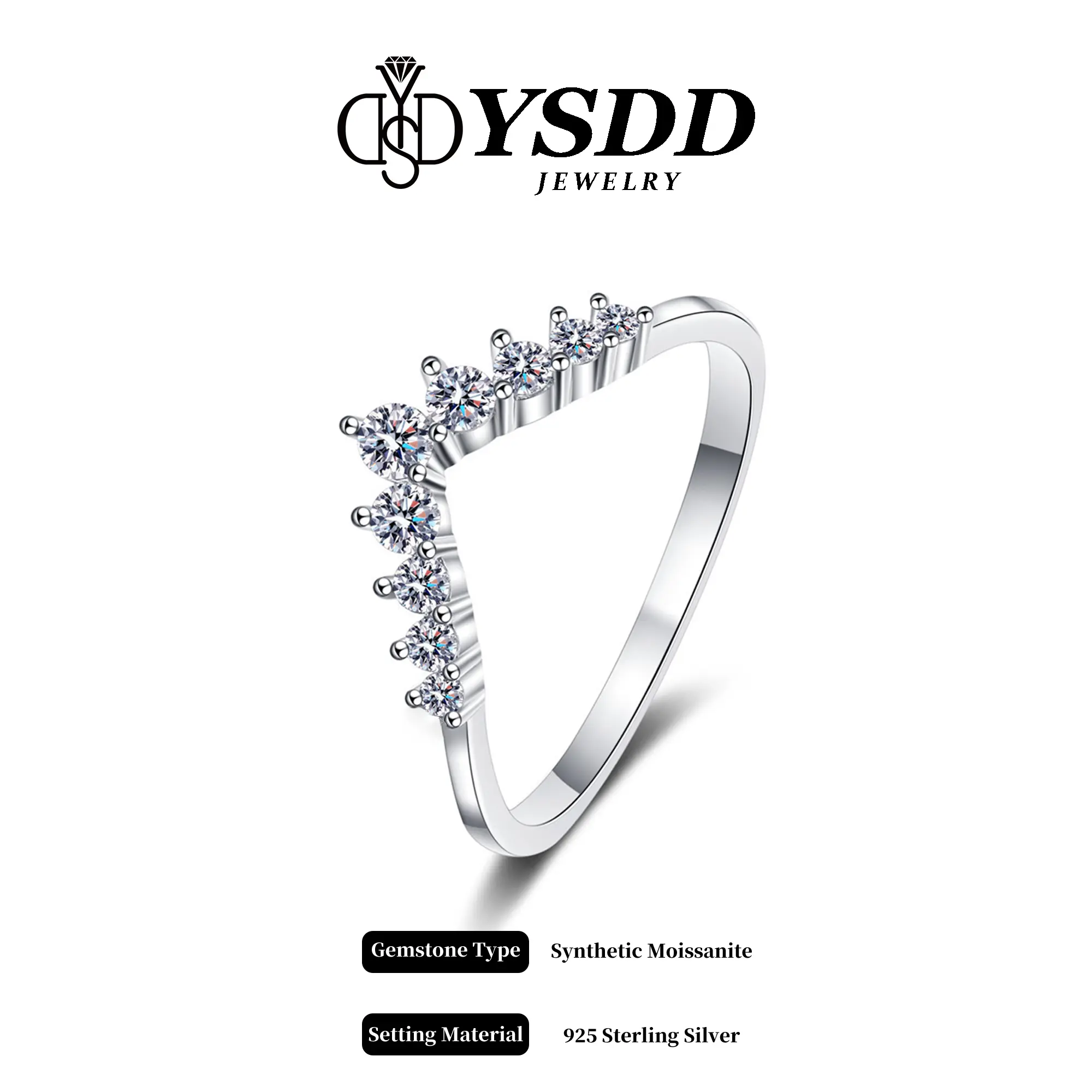 【#410 Wishbone】Fancy V Band vvs Synthetic Moissanite Rings in 925 Sterling Silver