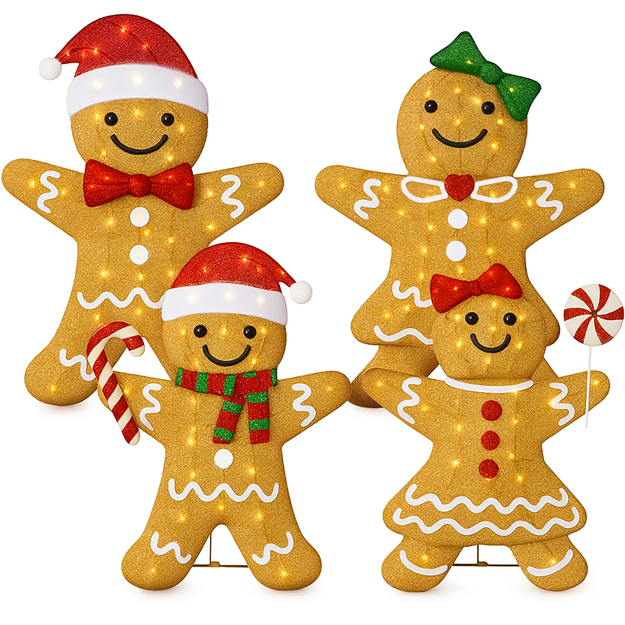 Best Choice Products 4pc Gingerbread Family 2D Christmas Yard Decor, 4ft Light Up Holiday Lawn Decoration, 236 LED Lights