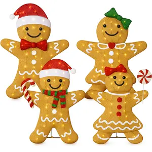 Best Choice Products 4pc Gingerbread Family 2D Christmas Yard Decor, 4ft Light Up Holiday Lawn Decoration, 236 LED Lights