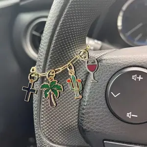 Car Steering Wheel Bead Pendant, Cross Charm Car Decoration, Cactus Design Hanging Ornament, Unique Christian Gift Idea, Cute Car Accessories