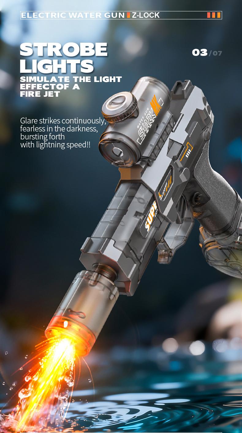 LED Light-Up Tactical Water Gun, Powerful Automatic Electric Squirt Blaster with Luminous Flame Effect, 32+ FT Long Range Battery Powered Toy for Summer Battles