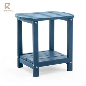 【Fathersdaygift】RIMIKING Outdoor Side Table, HDPE Weather-Resistant Patio End Table with Shelf, Durable Double-Layer Design, 7 Colors  QWYST