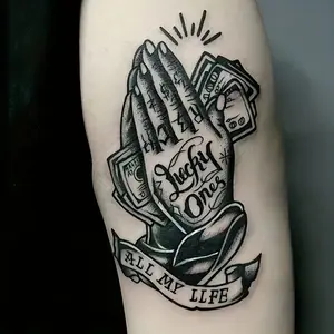 Temporarytattoo 6 Large Herbal Tattoo Stickers, Containing 1 One Prayer Elements and 5 One Random Patterns, Lasting for 7-15 Days, Waterproof and Anti-Friction, Realistic Effect, Suitable for People Who Don't Want Tattoo Pain