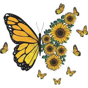Butterfly & Sunflower Pattern Wall Sticker, 1 Count Removable Self Adhesive Wall Decal, Decorative Sticker for Home Living Room Bedroom, Decoration Sticker, Ornaments