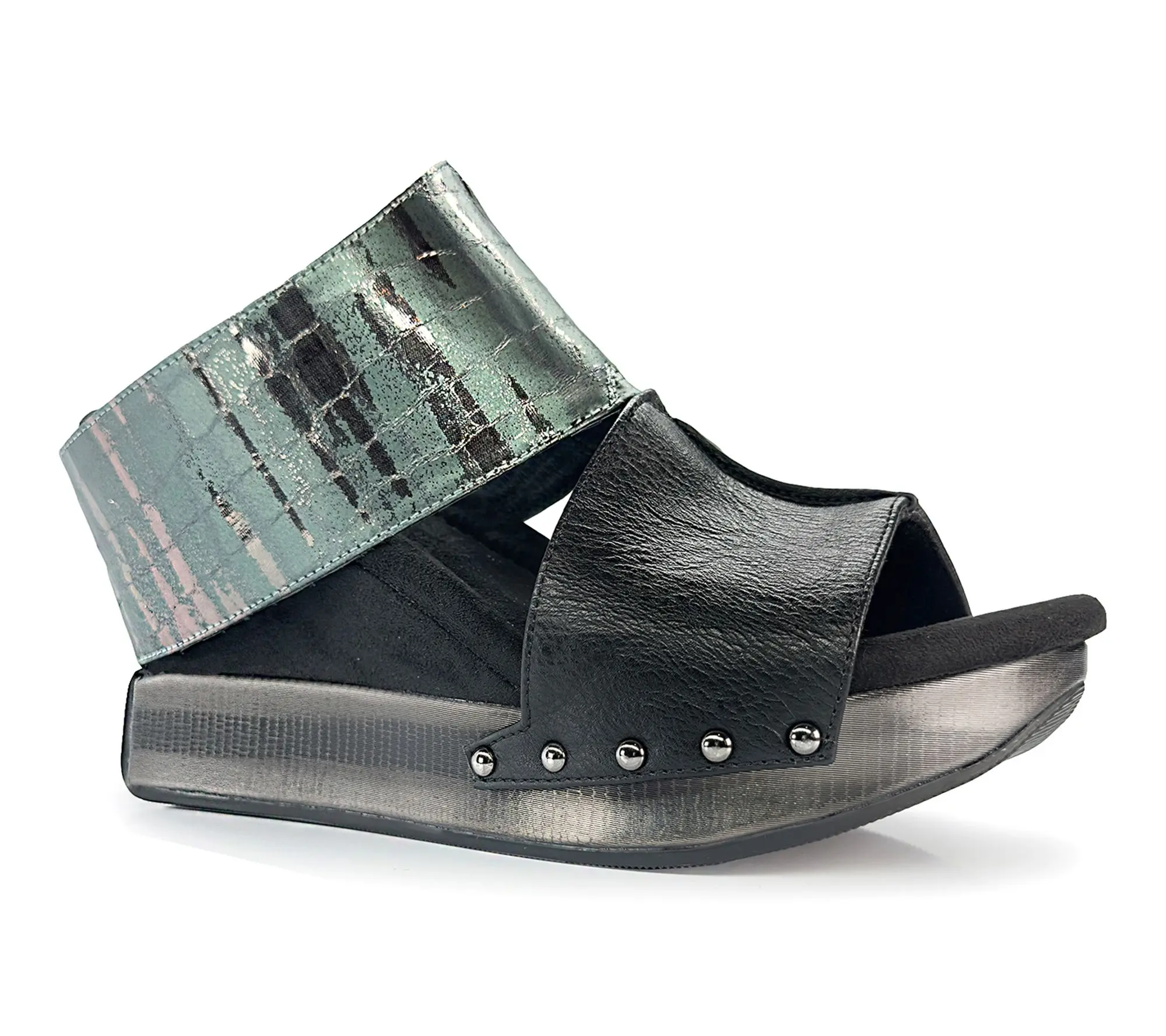 Modzori Virginia Reversible Wedge Sandal - Teal Flips Black