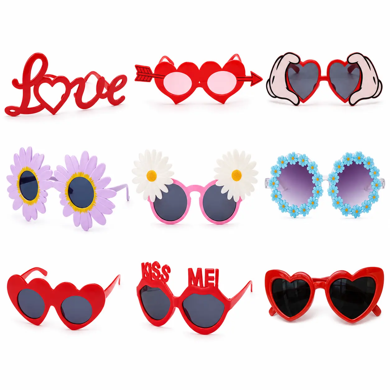 9 Pairs Heart Sunglasses for Women, Cute Party Glasses Bulk, Bachelorette Photo Booth Props, Retro Y2K Flower Novelty Sunglasses for Birthday, Girls Night, Concert, Beach, Festival, Valentine