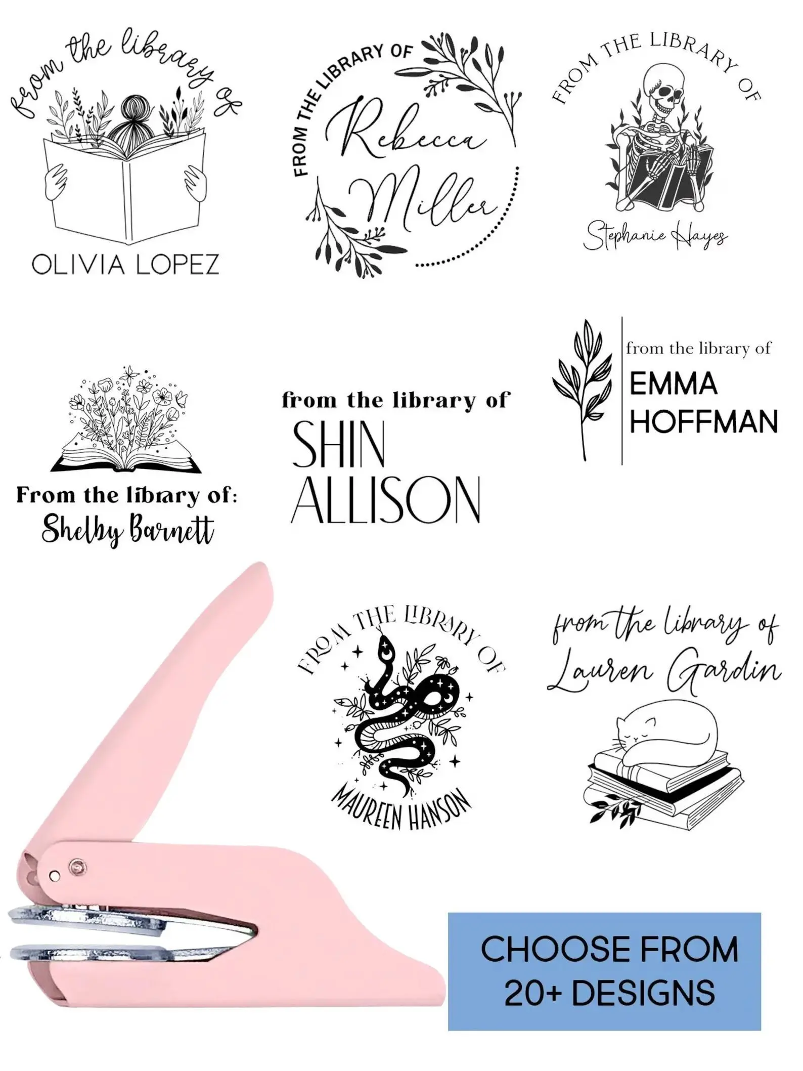 Custom Book Embosser Personal Library Seal From the Library Of Personalized Gift for Readers Teachers Made in USA Customizable Design 2