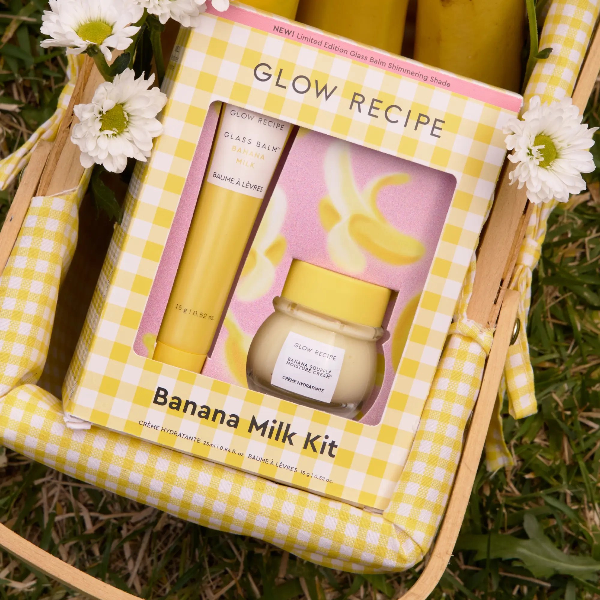 Glow Recipe Banana Skincare Set, Hydrating Soufflé Cream & Shimmer Lip Balm, Limited Edition 2 Piece Self Care Gifts for Women